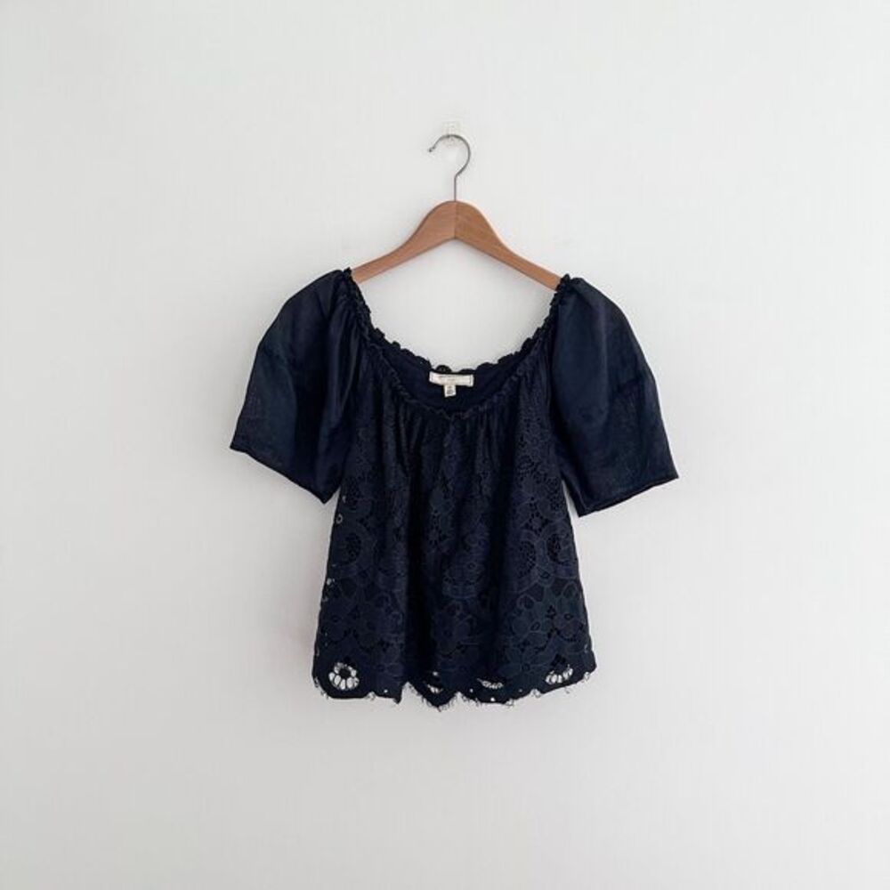 Anthropologie Moulinette Soeurs Lace Top Navy Blouse Romantic Boho Size XS